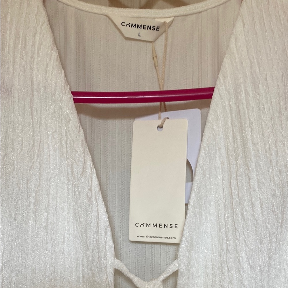 Commense White Ribbed Tie Front Tank Top - Picture 3 of 4